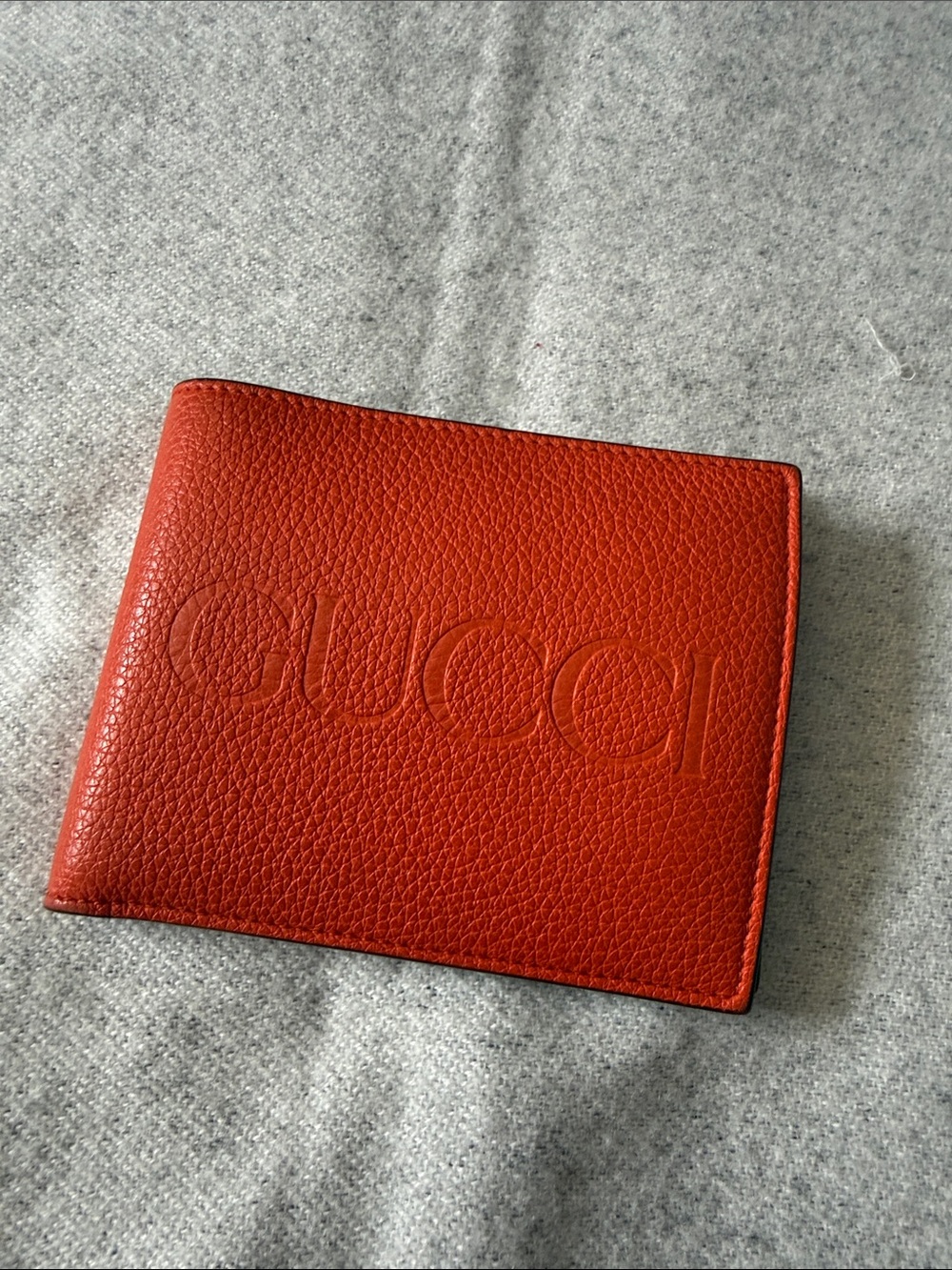 Gucci Men's Red-Orange Pebbled Leather Wallet